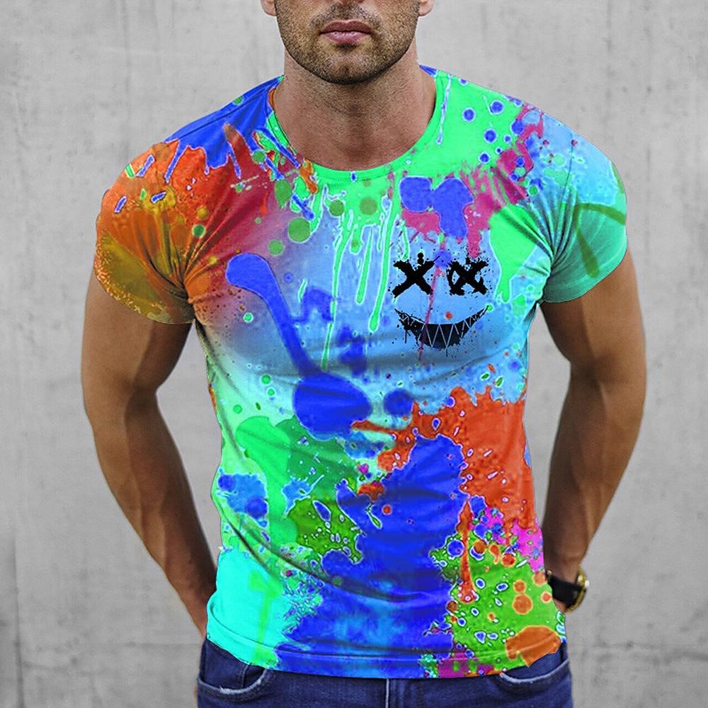 Boutique Summer Sports Fitness Breathable Men's Undershirt Short Sleeve 3D Graffiti Printed Round Neck Casual T-Shirt Hot Sale