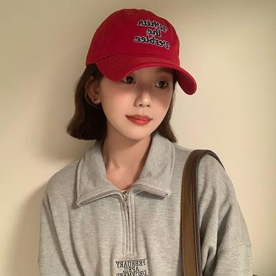 Spring and Autumn Couple with Curved Brim and Big Head Circumference Showing Face Small Versatile Letter Baseball Cap Versatile Soft Top Sun Hat