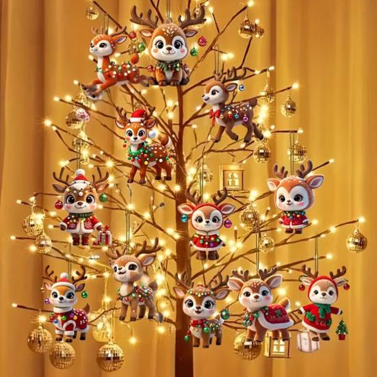 Wooden Christmas Reindeer Ornament Cute Cartoon Deer Tree Decoration Handcrafted Festive Hanging Decor for Xmas Home Party
