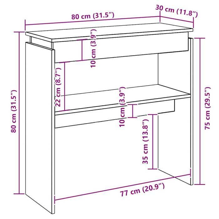 VidaXL Table console vieux bois 80 x 30 x 80 cm bois d'ingénierie, bout de canapé, table de couloir, support de couloir, 856624