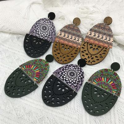 Dangle Earrings Jewelry Exaggerate Retro Hollow Earrings Printed