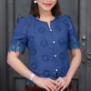 ZANZEA Women Casual Round Neck Short Sleeve Lace Crochet Patchwork Blouse