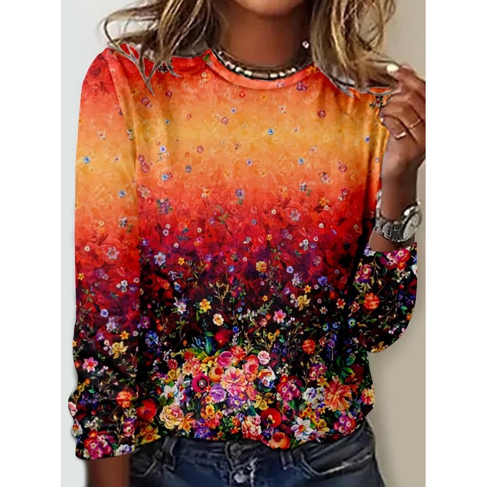 Fashions Tie-Dye Coloured Women's Long Sleeve Tshirt Clothing O-Neck In Autumn Tops Flowers Print T-Shirts 2024 Hot New Arrivals