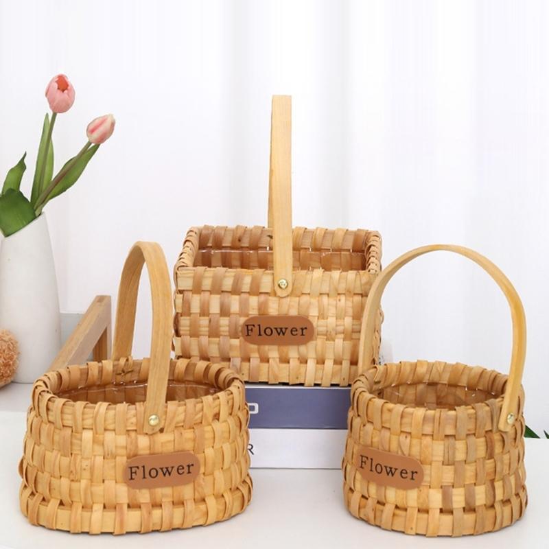 Fashionable Handheld Bamboos Baskets Portable Arrangement Containers for Flowers Garden Decoration and Bridals Accessory