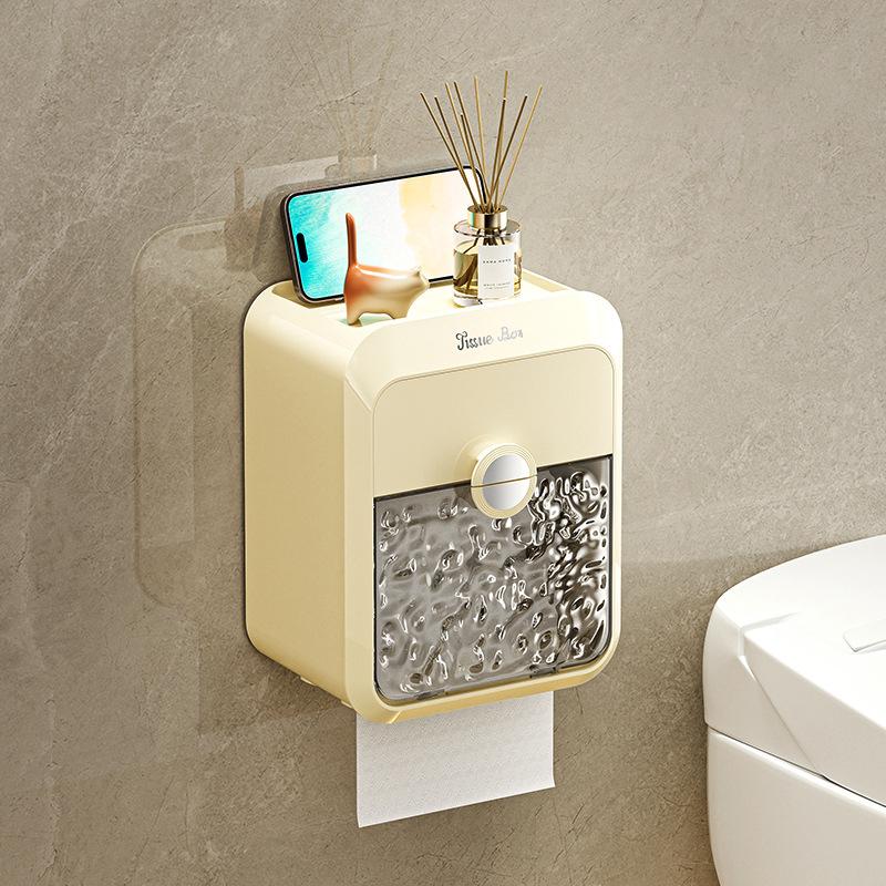 

Коробка для салфеток в ванной комнате, настенная коробка для хранения салфеток без перфорации, водонепроницаемый диспенсер для салфеток, многофункциональный держатель для туалетной бумаги бежевый