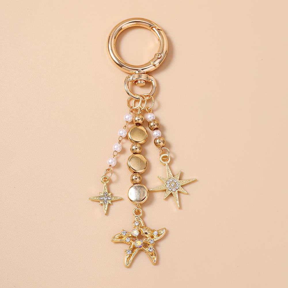 

Cute Alloy Star Keychain Handmade Beaded Key Ring Pendants for Women Girls Handbag Decor DIY Key Chain Jewelry Gifts
