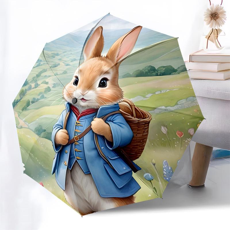 Rabbit, Countryside Automatic Opening and Closing, 8 rib Structure Portable Umbrella, Suitable for Men and Women in All Seasons Perfect Gif