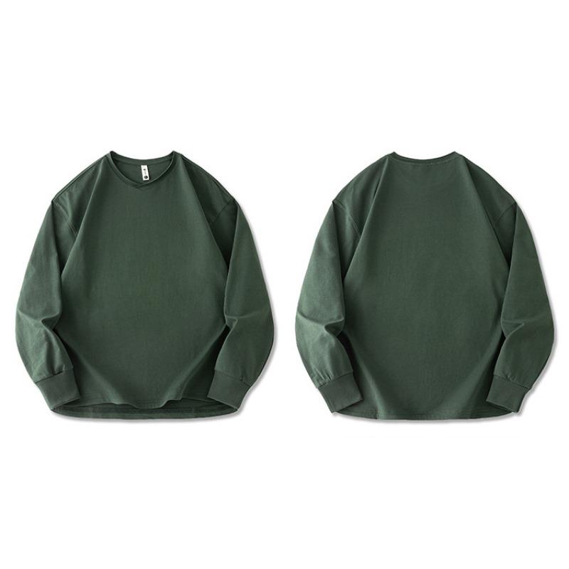 Men 100 Cotton Loose Long Sleeve Round Neck Casual Solid Vintage T Shirt