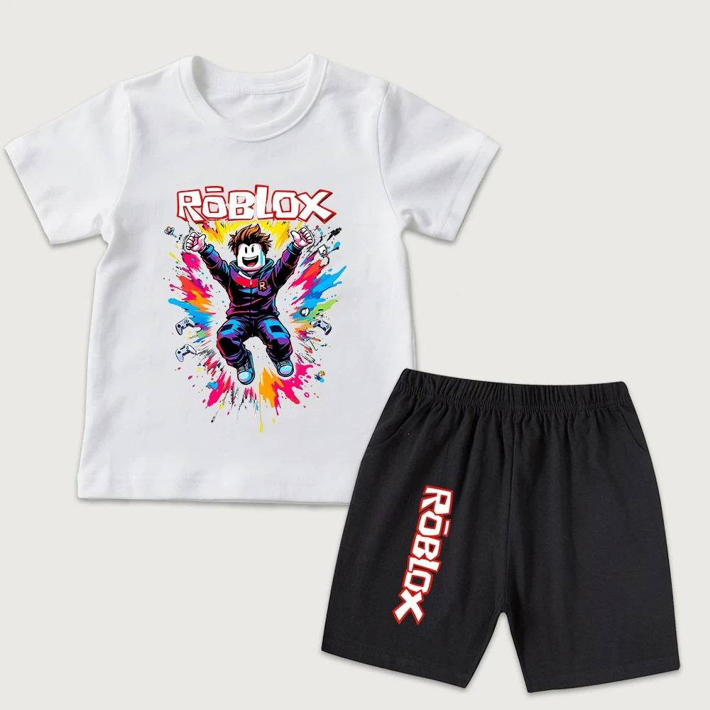 

Funny Cartoon Printed Kids T-shirt and Shorts 2 Piece Set Summer Casual Outfit for Boys and Girls Childrens Clothing 100