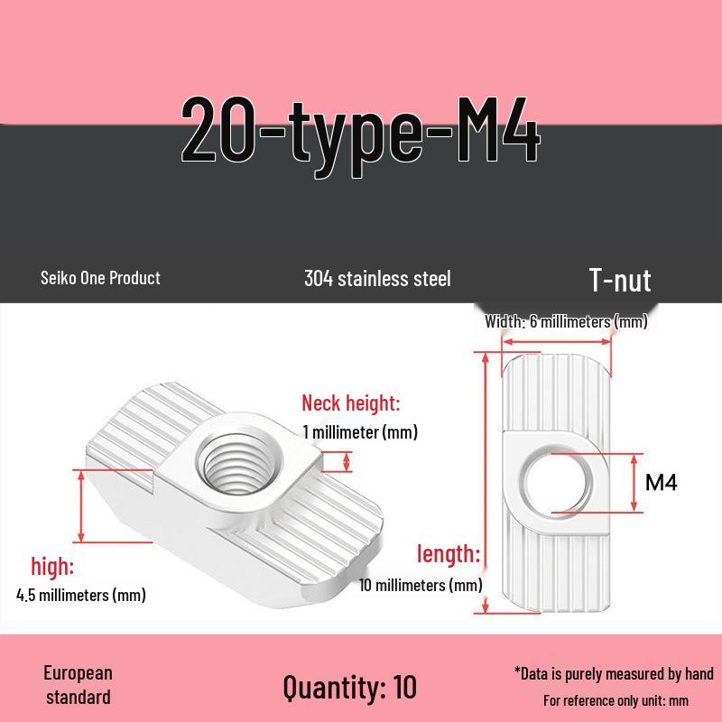 Dadi per Profilati di Alluminio a T-Slot Standard Europeo: Dadi ad alette M3-M8, Tipi 20/30/40/45.