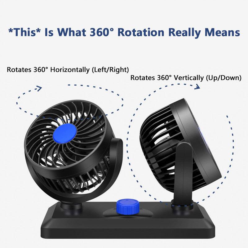 Dual Head Car Fan 12V 24V 5V Rotation Cooling Fan for Car 3-Speed Adjustable Auto Air Fan Portable Electric Fan SUV Truck