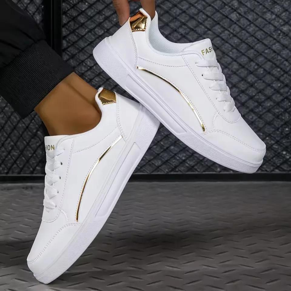 New Men's Casual Pu Leather Shoes Korean Fashion All-Match Sneakers Lightweight Breathable Non-Slip Small White Shoes for Men