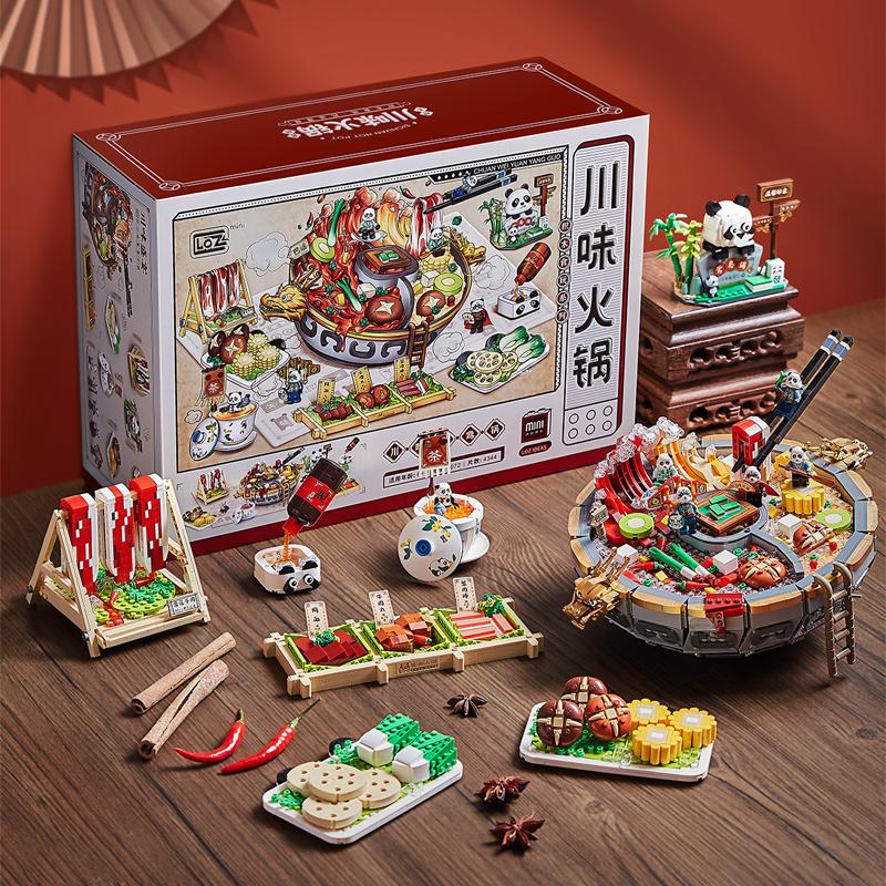 Creative LOZ Hot Pot Building Block Sets Sichuan Style City IDEAS Delicious Food Bricks China Pot DIY Educational Toys for Kids