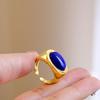 Simplicity Lapis Lazuli Rings For Women Original Design Glossy Oval Design Couple'S Ring Banquet Jewelry Adjustable Opening