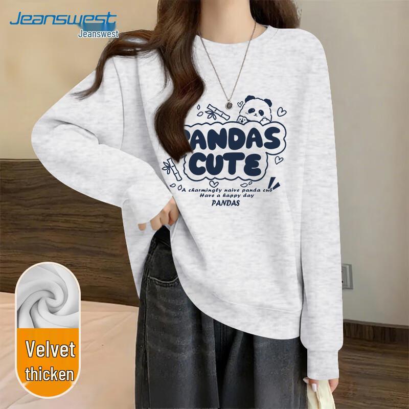 JEANSWEST Damen Plüschgefüttertes Oversize Rundhals-Sweatshirt