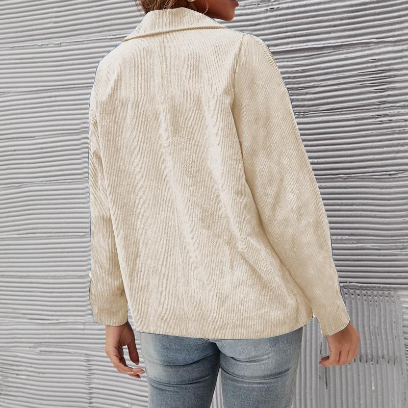 Autumn Women's Corduroy Jacket Slim Fit Solid Color Turn-Down Collar Corduroy Blazer Top