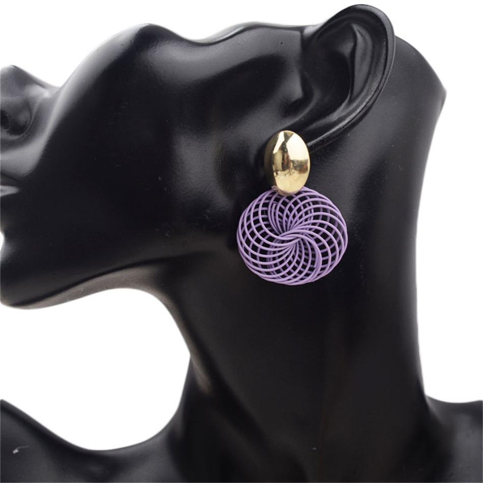 Stranded Wire Circle Pendant Earrings for Women Geometric Metal Enamel Loop Jewelry Oorbellen Red Earring