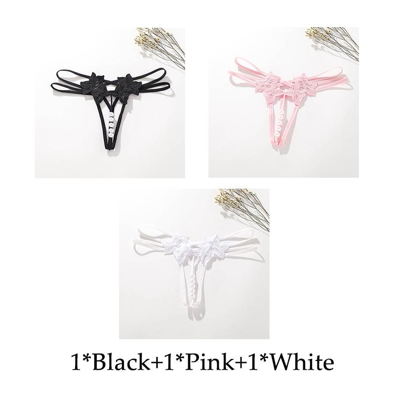 Sexy G-string T Panties Female Underwear Lace Thongs Women's Pants Sexy Pearl Panties Erotic Women Crotchless Panties Plus Size