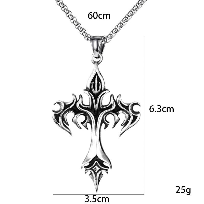 Stainless Steel Necklace Flame Vintage Cross Titanium Steel Cast Men's Pendant Necklace Accessories