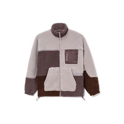 Li Ning Badfive Warm Color Block Lamb Fleece Jacket Loose Cardigan Stand Collar Casual Men Jacket Owl-Purple Gray AFDR703-2