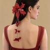 1PC long fringed bead chain red flared flower hairpin, women's fashion red flower long fringed side clip