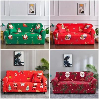 Weihnachts-Sofabezug für Wohnzimmer, elastischer Spandex, L-förmiger Sofabezug, Heimdekoration, Weihnachtsmann-Sofabezug