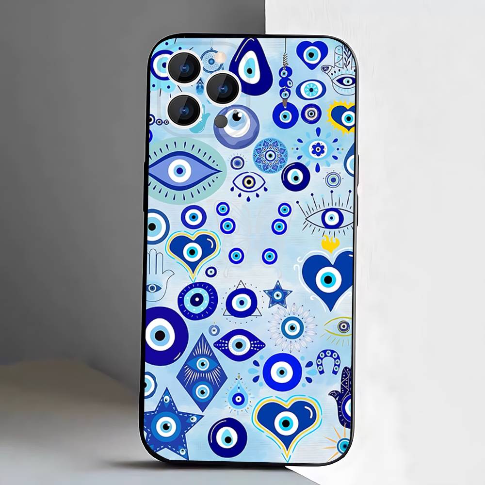 Evil Eye Lucky Eye Blue Phone Case For iPhone 17,16,15,14,13,12,Pro,Max,Plus,E,SE4,Air,Mini Black Soft Box