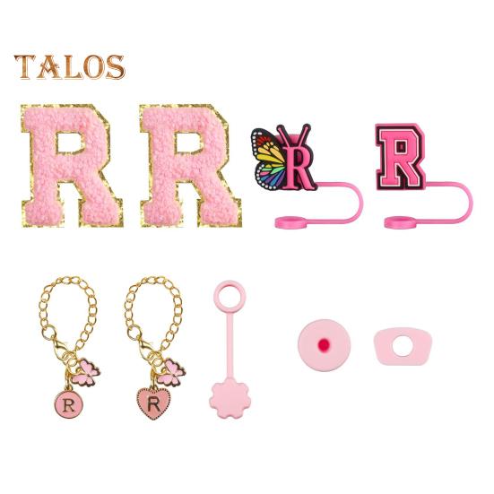 

Набор аксессуаров для чашек из 9 шт., стакан для чашек емкостью 30 унций и 40 унций, инициалы, украшения, силиконовые соломенные колпачки, подвески с буквами, водонепроницаемые пробки, ручка, наклейка-подвеска R