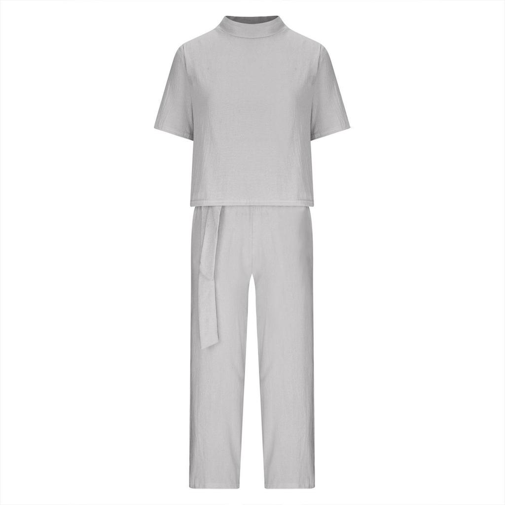 European & American Plus Size Women's Casual Summer Two-Piece Set with Short Sleeve Round Neck
