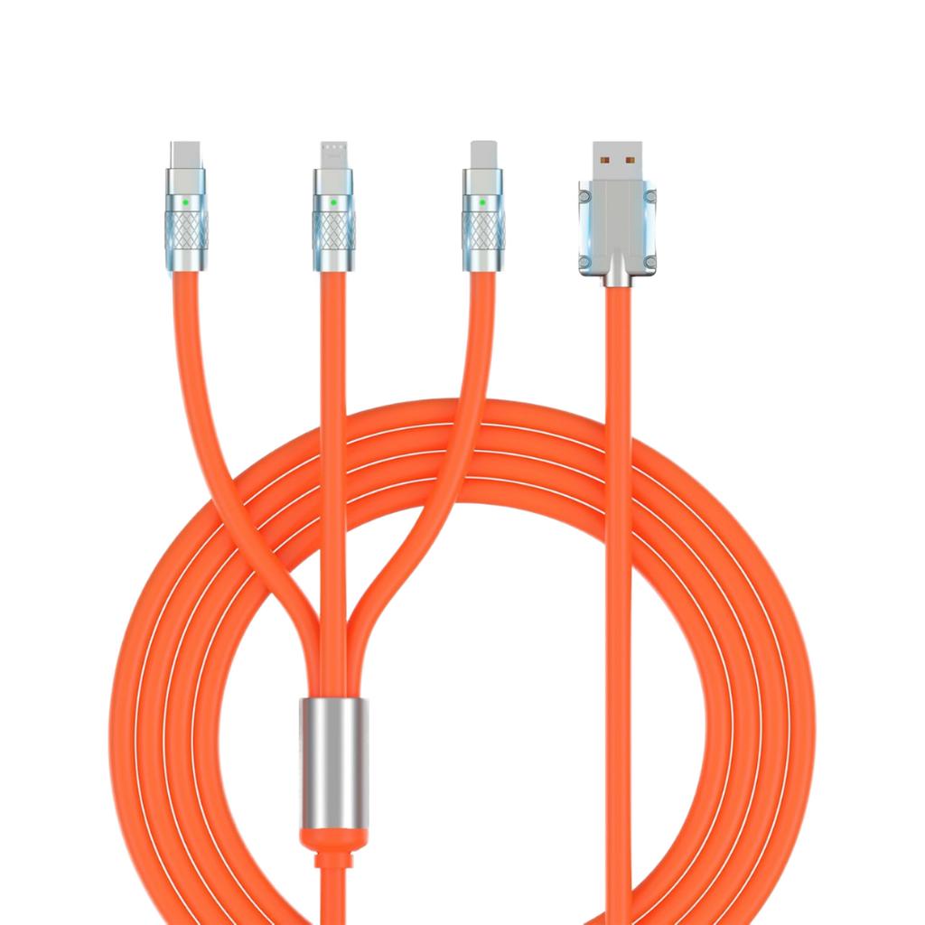 120W C 1.2M Zinc Alloy 3-in-1 Fast Charging Data Cable PVC for Computer Android-Durable Liquid Silicone Charging Cable for All