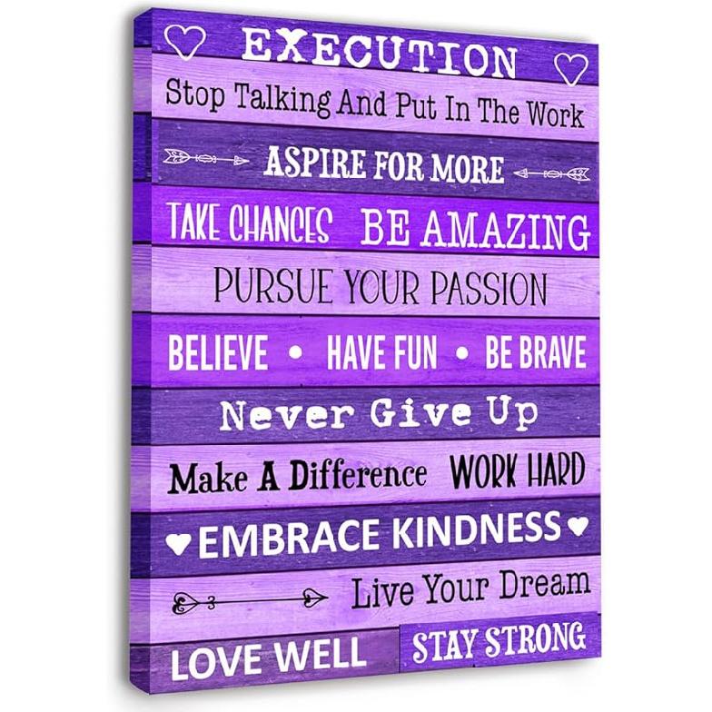 Gwisml Execution Quotes Wall Art,Purple pirational Canvas Frame Paintings For Office Home Workplace Wall Art Decor
