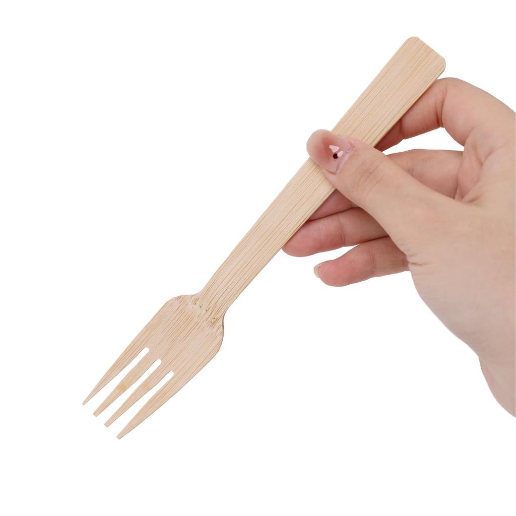 HTB Jednorázové bambusové vidličky, 100 kusů, 17 cm, Přírodní bambus, Nebělené, pro komerční použití, venkovní akce, kavárny a události (HTB-BF100)