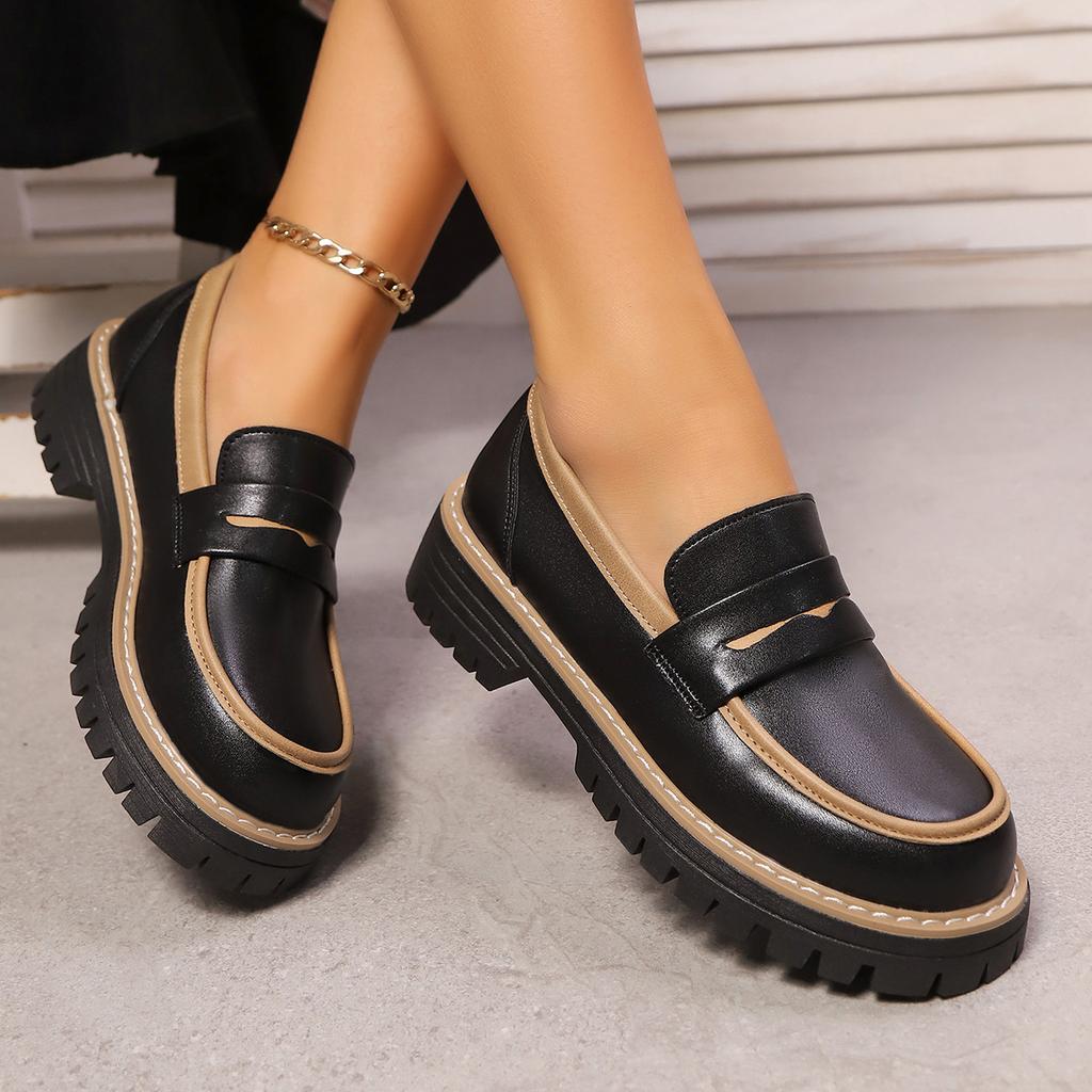Fashion 2025 Bright Black women shoes Chunky Platform Loafers Women British Style Patent Leather Thick Sole Pumps Plus Size Lolita Shoes