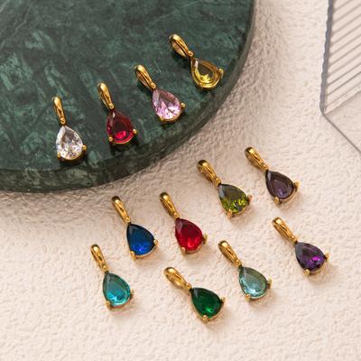 Titanium Steel High Color Retention Diy Accessories 12 Birthstone Necklace 12 Birthstone Water Drop Pendant 18K Gold