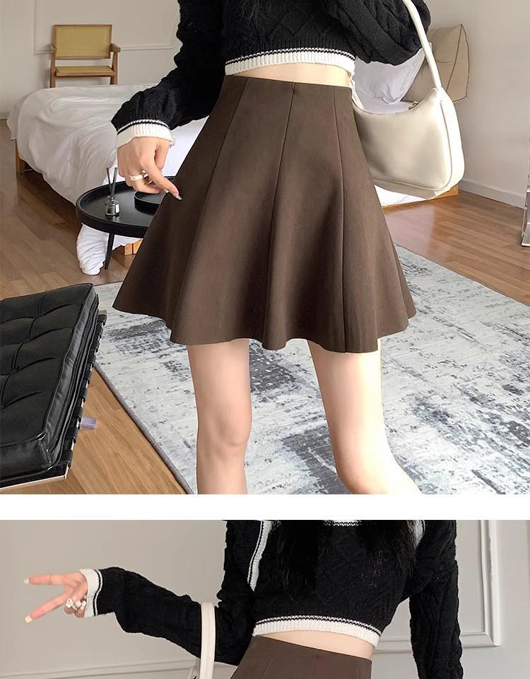 Black Wool Blend Women's A-line Short Skirt - 2026 Autumn/Winter Hip-hugging, Fluffy, Petite, Versatile Umbrella Skirt