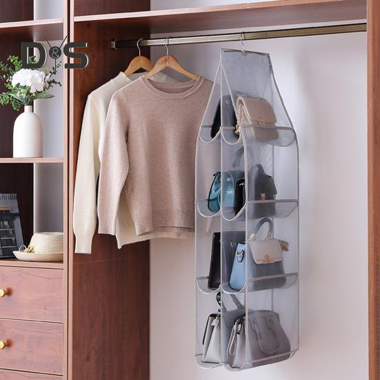 Aufbewahrungstasche mit großer Kapazität, mehrere Fächer, staubdicht, transparent, mehrschichtiges Design, Schrank-Handtaschen-Organizer