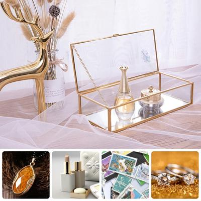Rectangle Glass Jewelry Display Organizer Box Vanity Lidded Box Home Accent Decorative Box for Storage Trinket Rings Bracelet