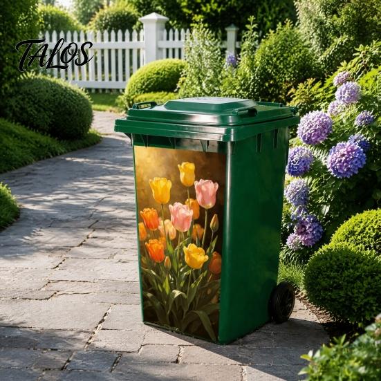 Realistic Flower Print Bin Art Floral Trash Can Stickers, Waterproof Self‑Adhesive Decals, Vintage Pattern Decor Weather Resistant Mailbox Adhesive