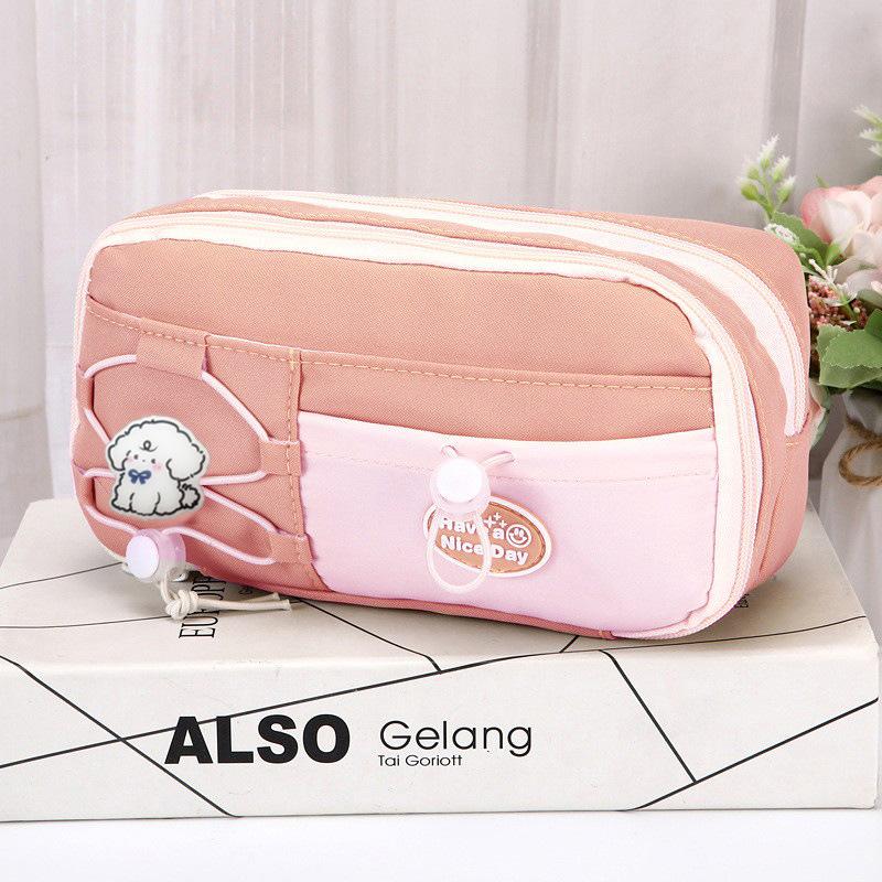 Simple Large Capacity Student Pencil Case Multi-Layer Flip Style Cute Pencil Pouch Ins Canvas Gel Pen Organizer Kids