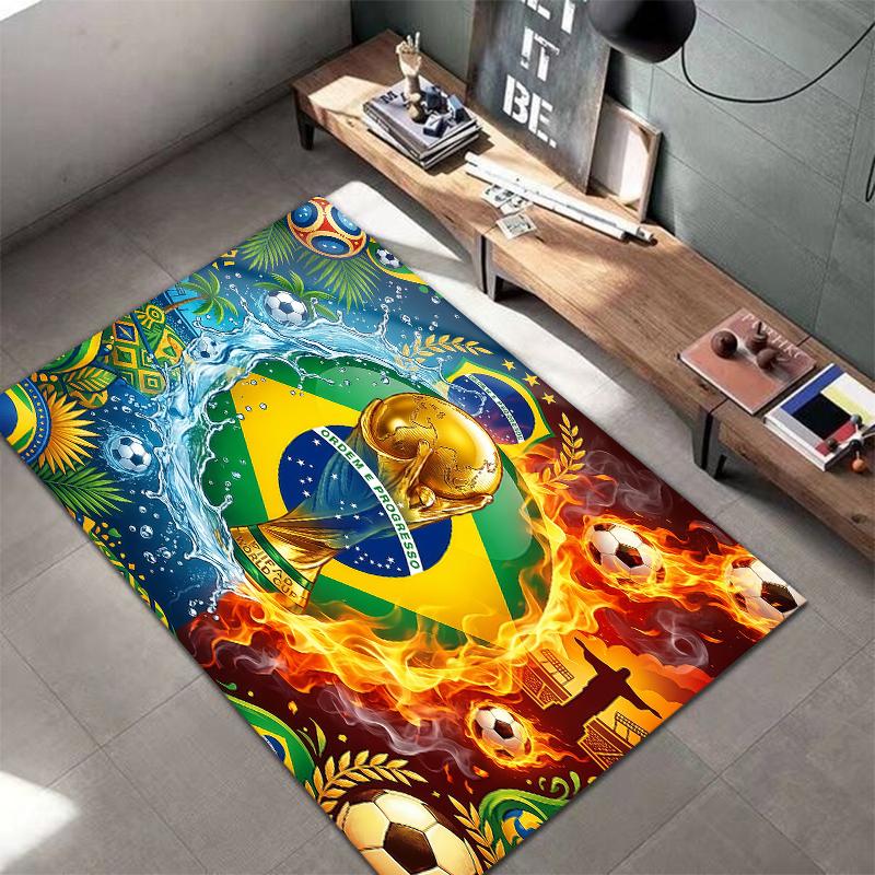 Tapete Quadrado com Padrão de Futebol da Copa do Mundo, Tapete de Área, Tapete para Sala de Estar, Quarto, Sofá, Sala de Brincar, Decoração, Tapete Antiderrapante, Presentes de Feriado e Aniversário