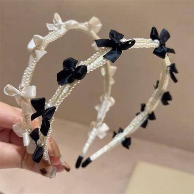 Korean Style Pearl Hair Band Ins Pearl Hair Hoop Elegant Bow Headband  High Head Top