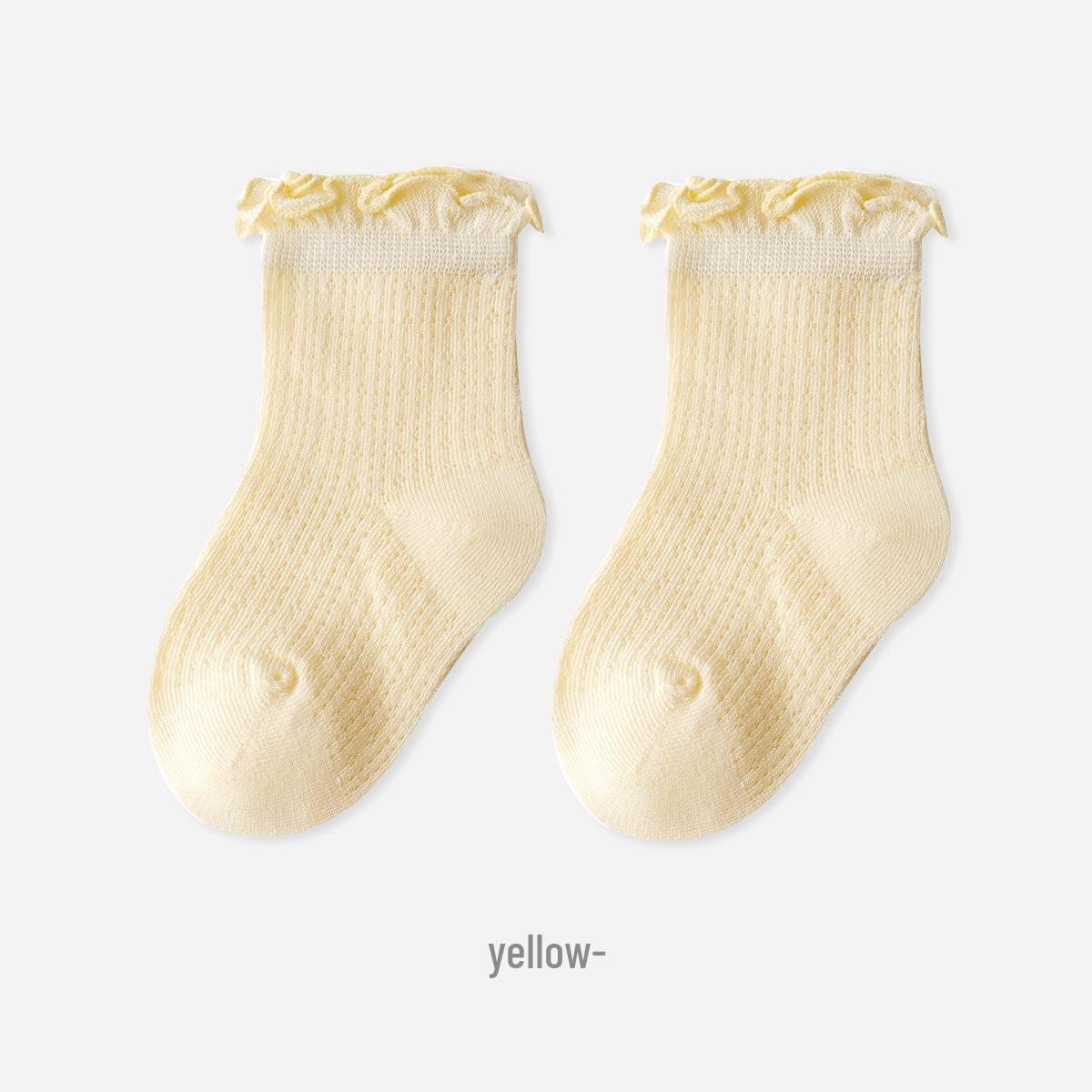 

Summer Mesh Baby Socks: Thin, Combed Cotton, Solid Color, Lace Cuff, Class A, for Newborns M (12-14cm) 1-3 years жёлтый