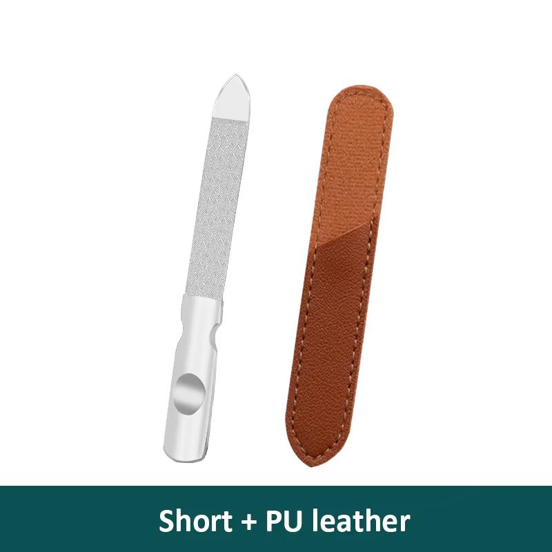 

Stainless Steel Nail Files with Leather Case, Double Sided Metal Nail Files with Anti-slip Handle, Metal Nail File Buffer