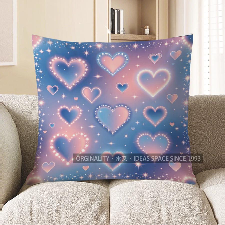 2D Heart-Shaped Stars Cosmic Pattern Pillow Covers Pattern Cushion Cover Suitable For Sofa Bedroom Car Pillow Cover