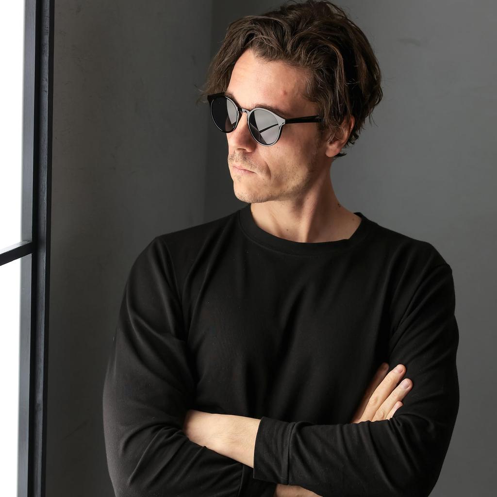 Black X Smoke Sunglasses for Men and UV Protection Round [FashionBerry] Boston-style Women, 99% (UV400), Light-colored Lenses, Glasses, Lightweight,