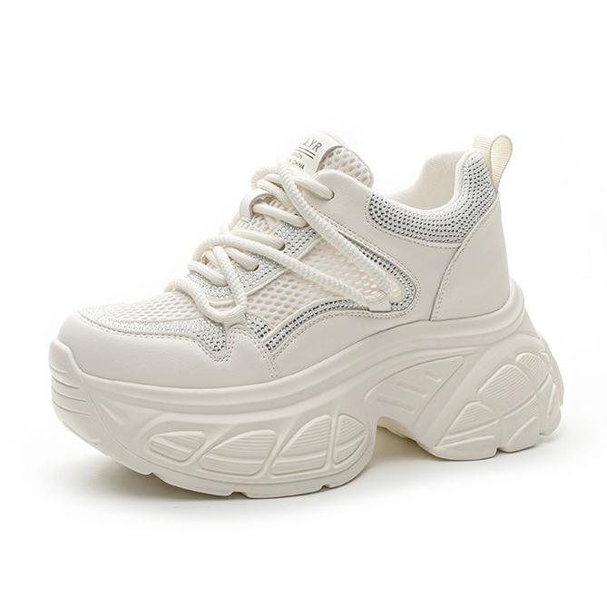 Fashion 9CM Air Mesh Microfiber Leather Flats Lace Up Ladies Fashion Summer Women Spring Platform Wedge Shoes Chunky Sneaker Vulcanize