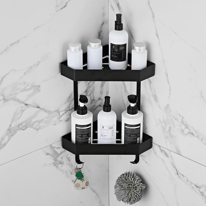 

Полка для ванной Хром Полка для душа из нержавеющей стали Черная Угловая полка для ванной Настенный Серый Держатель для хранения на кухне