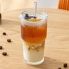 Ribbed Glass Tumbler with Lid And Straw, 560ml Capacity Iced Coffee Cup, Reusable Cold Drink Glass for Home, Travel Cup Fits Car Holder
