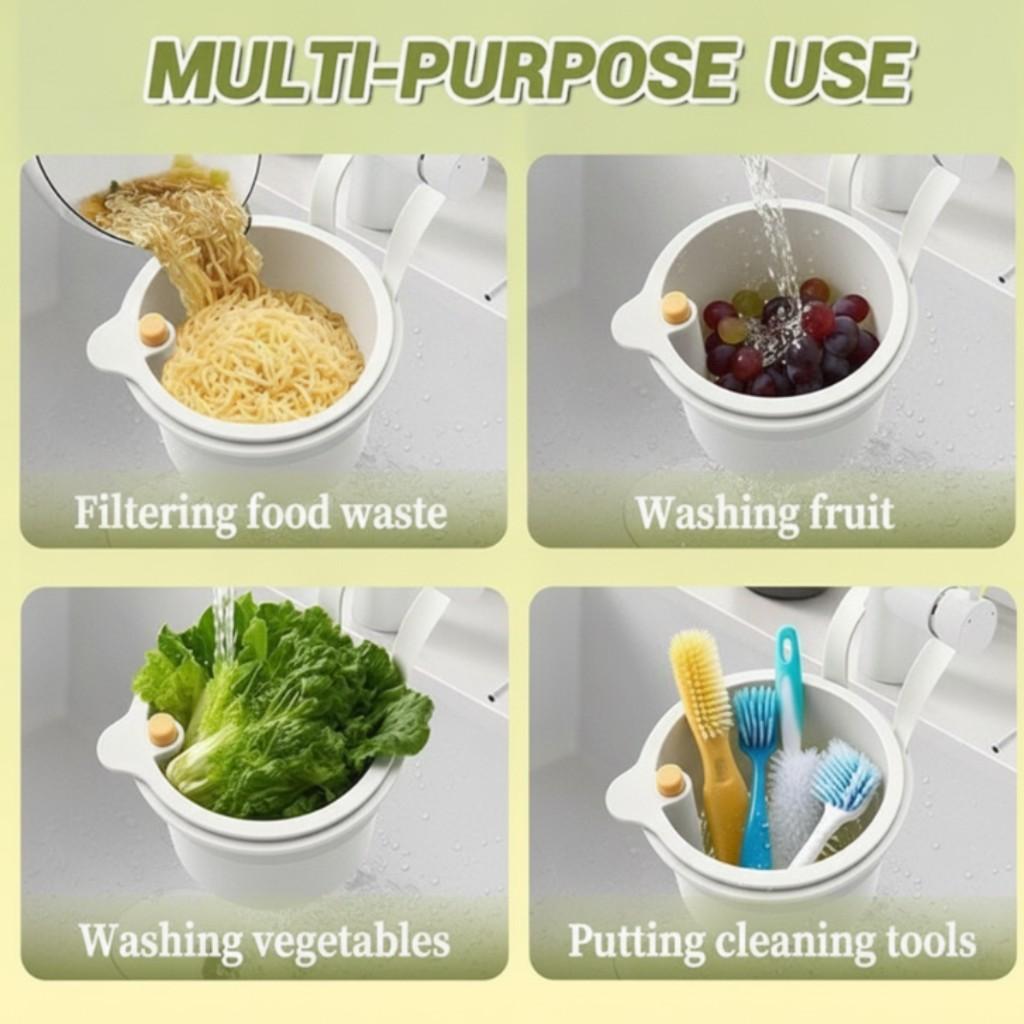 Kitchen hanging sink drain basket press type automatic residue cleaning filter white12cm