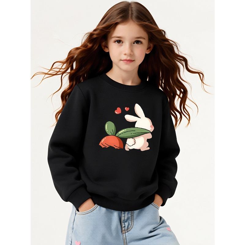 Kids Sweatshirt,Crew Neck Fashion Top,Fun"Cute Bunny Carrot Love " Patterned Sweatshirt for Everyday Casual Wear for All Kinds of Daily Outfits